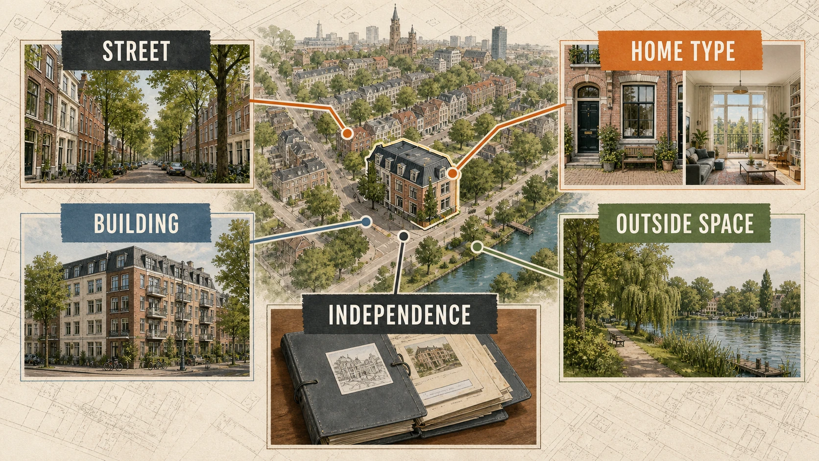 Kralingen valuation map connecting street, home type, building, outside space and independence