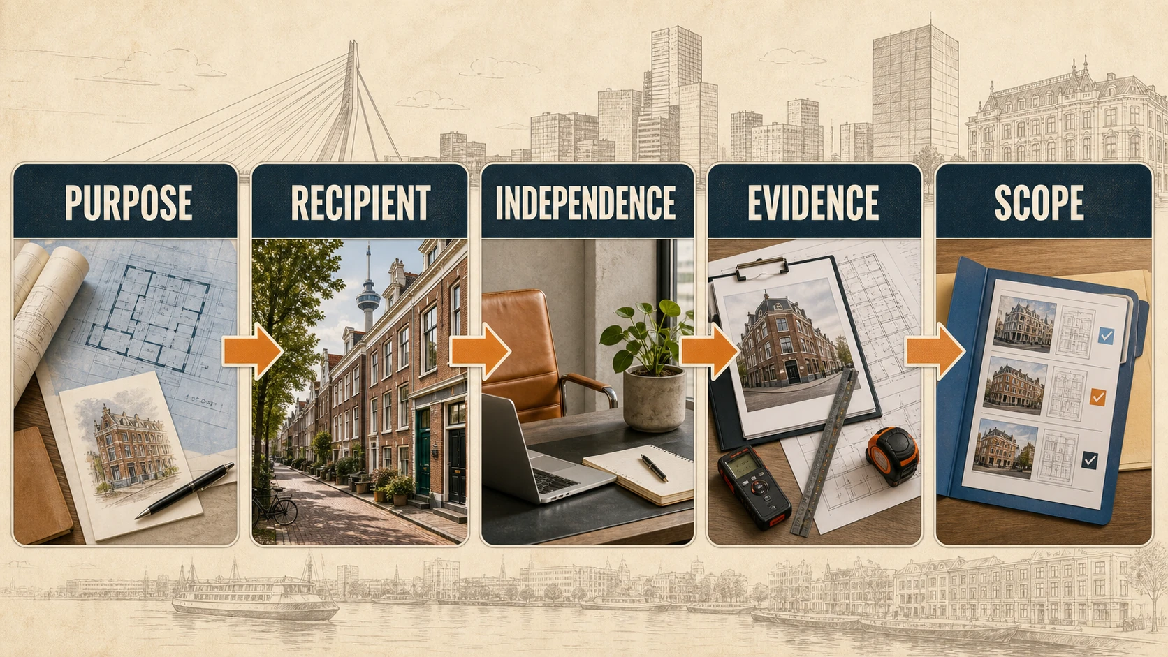 Decision map for choosing a property valuer in Rotterdam by purpose, report, evidence and local setting