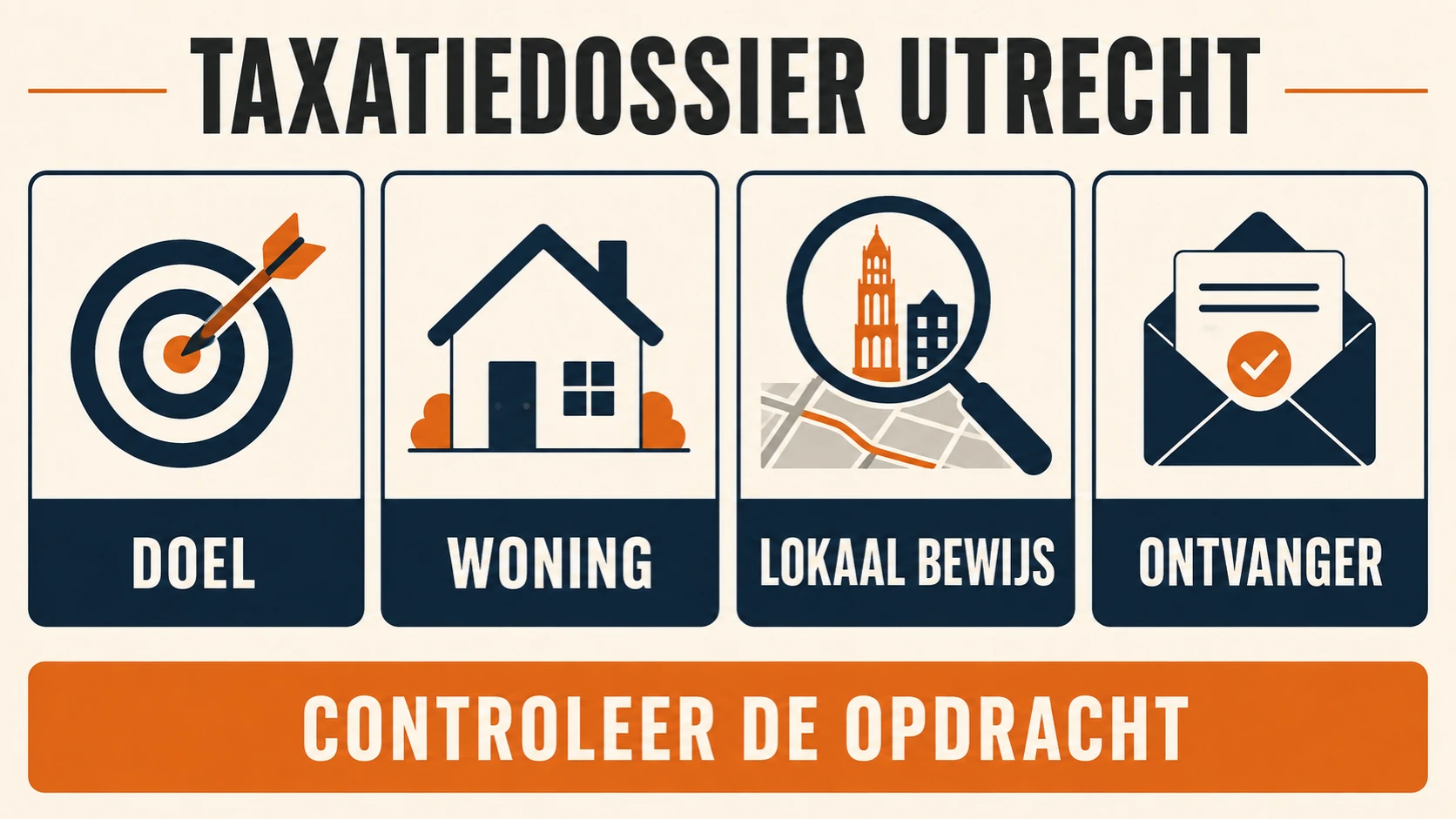 Taxatiedossier Utrecht met doel, woning, lokaal bewijs, ontvanger en controleer de opdracht