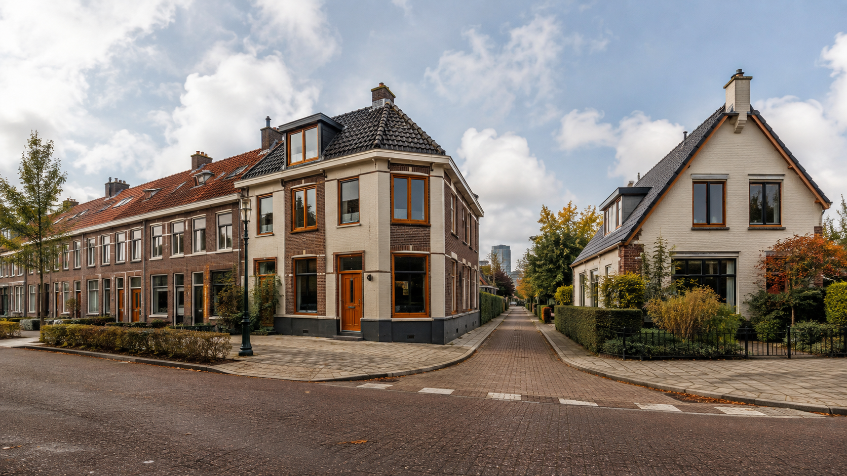 Een tussenwoning, hoekwoning en vrijstaande woning in een Rotterdamse woonstraat