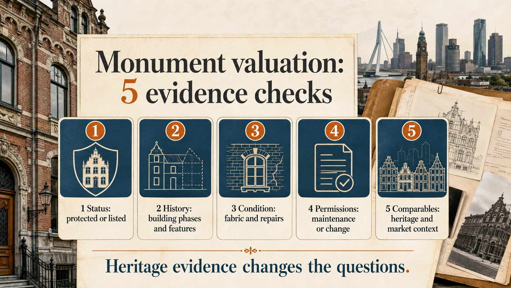 Four Rotterdam monumental valuation options with score, special-property scope, local fit and open question